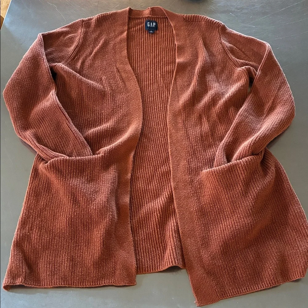 GAP Warm Brown Knit Sweater Gap Women's M Long Sleeve  Waist Coat Classic Style - Picture 5 of 16
